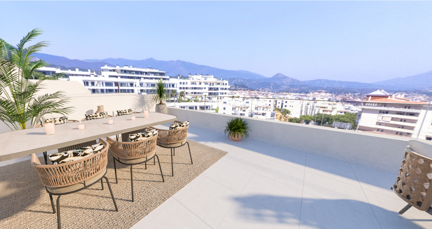 New Apartments with 1, 2 and 3 bedrooms, terrace with sea views in Los Jardines on the Costa del Sol, Estepona