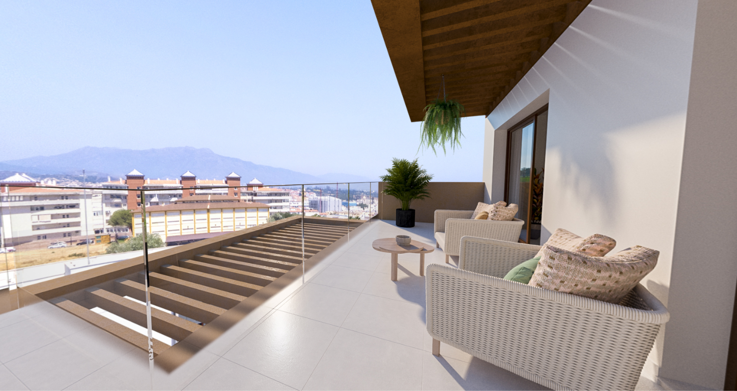 New Apartments with 1, 2 and 3 bedrooms, terrace with sea views in Los Jardines on the Costa del Sol, Estepona