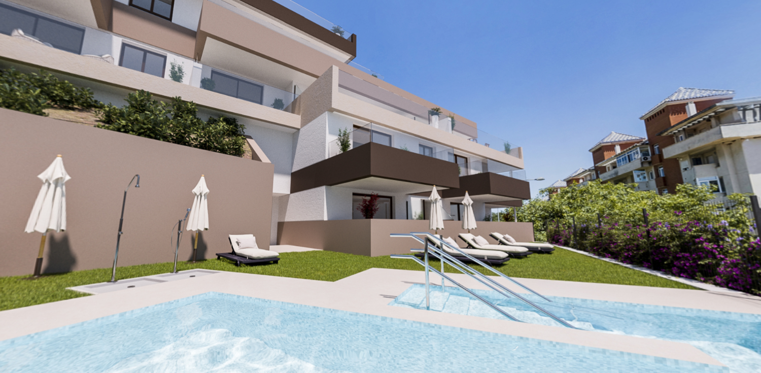 New Apartments with 1, 2 and 3 bedrooms, terrace with sea views in Los Jardines on the Costa del Sol, Estepona