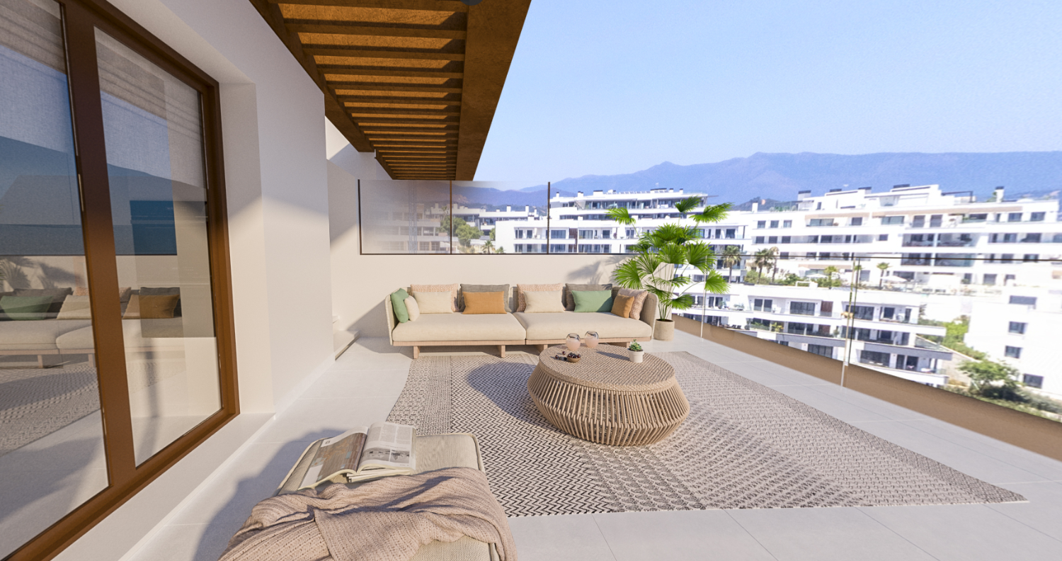 New Apartments with 1, 2 and 3 bedrooms, terrace with sea views in Los Jardines on the Costa del Sol, Estepona